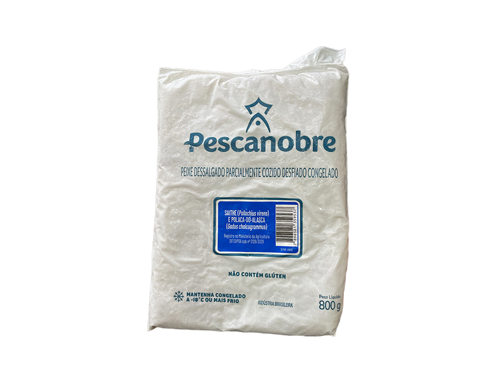 BACALHAU POLACA DO ALASCA DESSALGADO DESFIADO CONGELADO PESCANOBRE PIF PAF 800 G (CX 6 PCT)